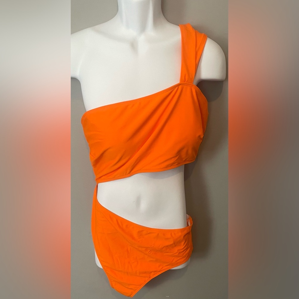 Women orange one shoulder cutout swimsuit size xl
